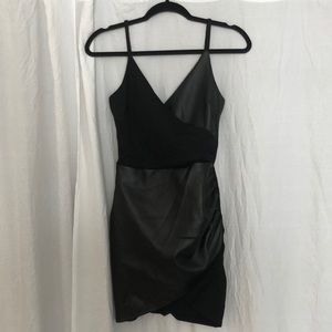 Rosie Harlow black leather ruched mini dress